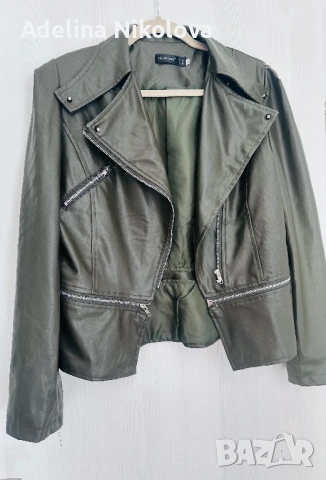 Кожено яке маслено зелен цвят, снимка 2 - Якета - 54136369
