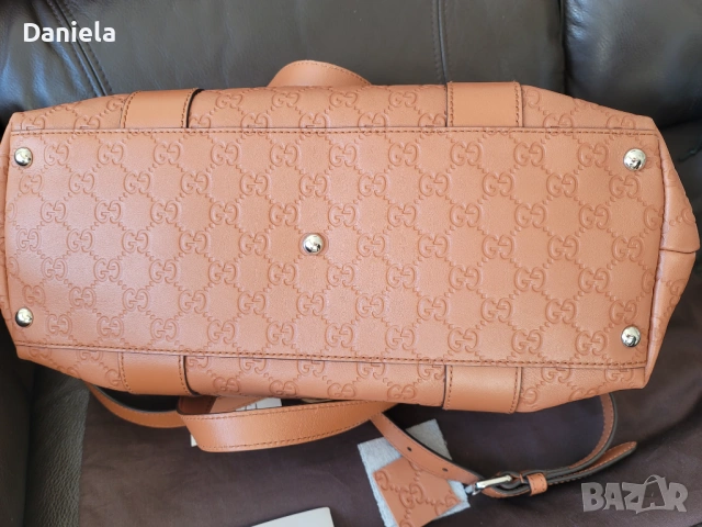 Оригинална дамска кожена чанта Gucci Bamboo Guccissima със сертификат, снимка 8 - Чанти - 54793442