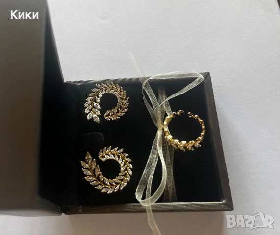 Сет обеци и пръстен с 18 к златно покритие, снимка 6 - Обеци - 54542937