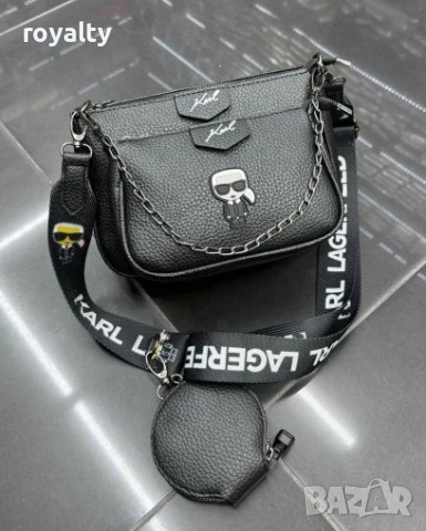 Karl Lagerfeld Нова Черна Кожена Дамска Чанта 