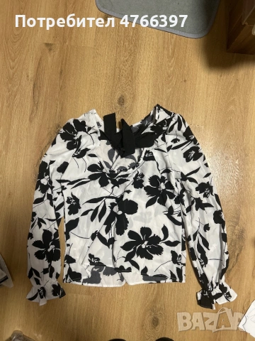 Елегантна лятна блуза бяла с черно 