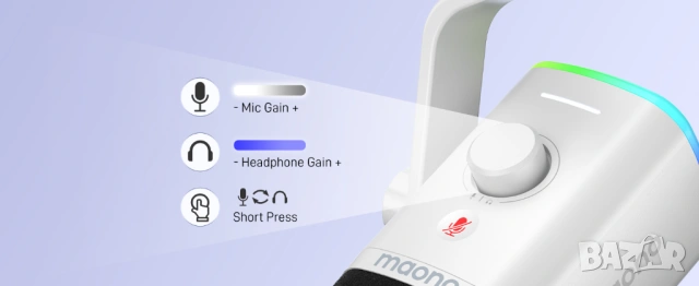 Гейминг микрофон RGB комплект с рамо MAONO PD100XS USB/XLR - Чисто нов, снимка 13 - Микрофони - 54102795
