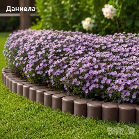 Кафяв градински бордюр 4.1 м – 32 части, декоративна ограда за цветни лехи и алеи, снимка 2 - Декорация за дома - 54838789