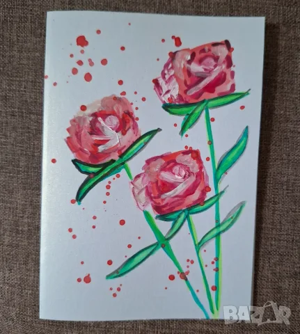 Ръчно рисувани картички "Рози", снимка 2 - Други - 55364799