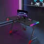 Геймърско бюро 140x60x75 см, RGB LED осветление, карбонов плот, поставка за чаша и слушалки, черно, снимка 1