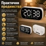 Електронен LED светещ настолен часовник с аларма на ток с USB с термометър календар големи цифри, снимка 3