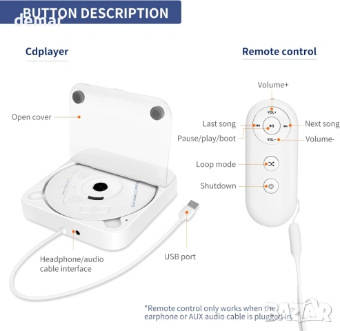 Външен преносим CD плейър за кола – Plug & Play USB/AUX CD устройство, снимка 6 - Други - 54690303