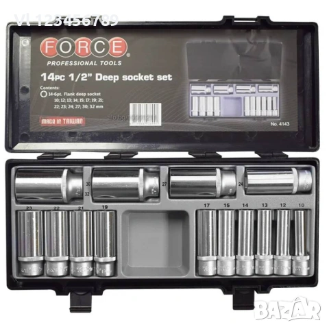 К-т вложки дълги 6-стенни от 10мм до 32мм 1/2 14части FORCE