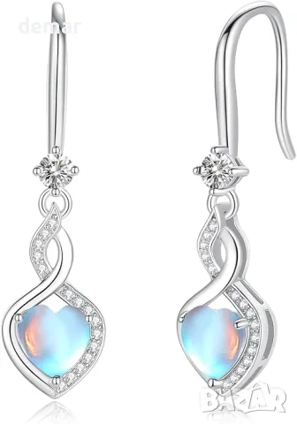 Сребърни обеци Infinity Heart с лунен камък, 925 сребро