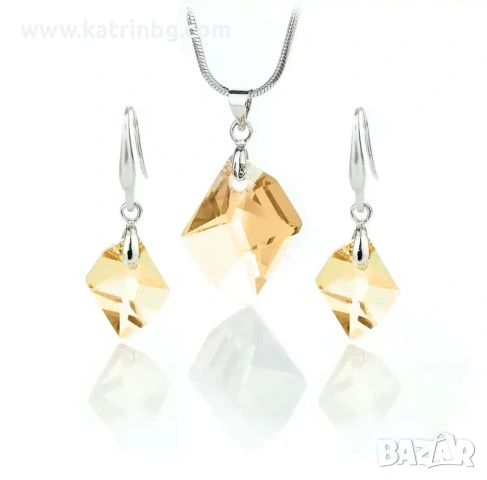 Комплект бижута Сваровски Rhombus Golden Shadow – колие и висящи обеци