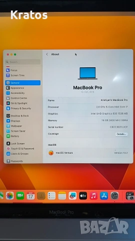 Лаптоп Apple Macbook pro (2019) A1990 16GB RAM i7 256 ssd с дефектирал дисплей, снимка 7 - Лаптопи за работа - 54583982