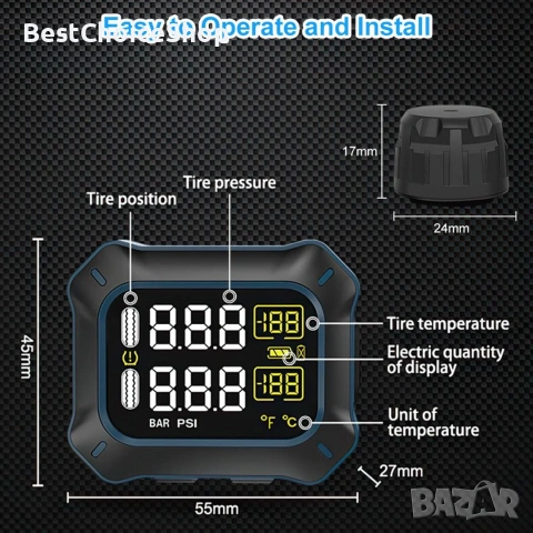 Безжична TPMS система за мотори за налягане и температура на гумите с LCD и 2 сензора, презареждаема, снимка 9 - Аксесоари и консумативи - 54985653