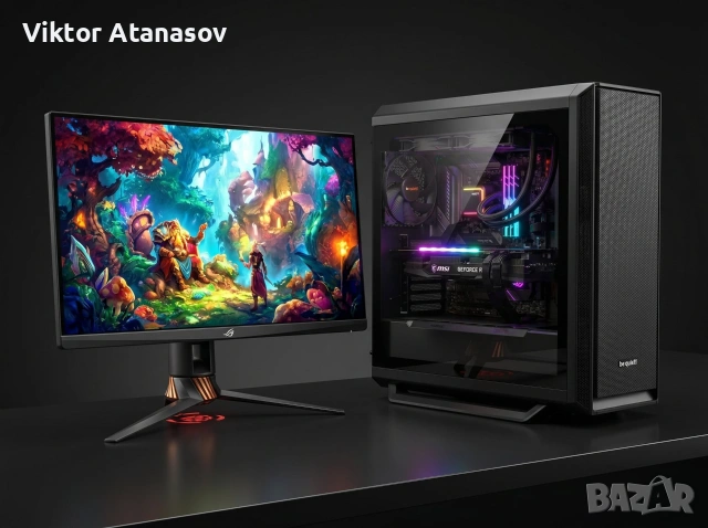 Геймърски компютър Ryzen 7 5800X3D + RTX 3080 12GB + монитор ASUS ROG 240Hz