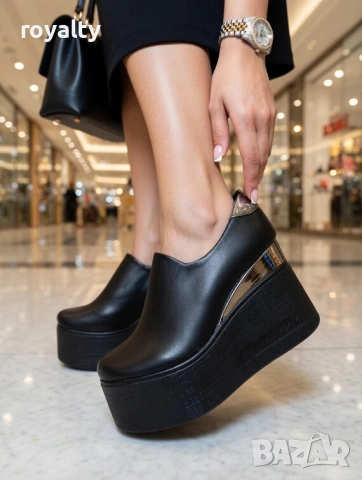 Обувки на платформа - черна кожа и лак, снимка 3 - Дамски ежедневни обувки - 54029339