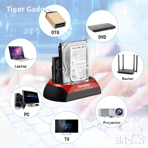 Tccmebius TCC-S867-DE Докинг станция за твърди дискове – SATA и IDE, USB 2.0, 2.5" и 3.5" HDD/SSD, снимка 5 - Други - 54977653