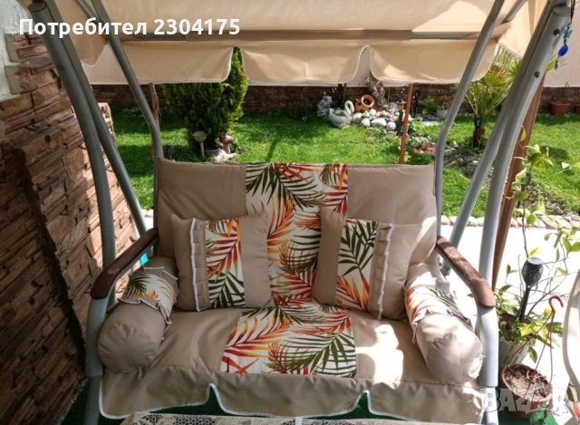 Комплект тапицерия за градинска люлка тройка - основни елементи сенник и седалка с облегалка мека ча, снимка 3 - Градински мебели, декорация  - 54104039