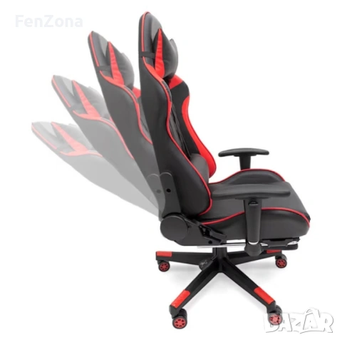 Ергономичен геймърски стол с функция за масаж и подложка за крака - червен, снимка 10 - Столове - 54096544