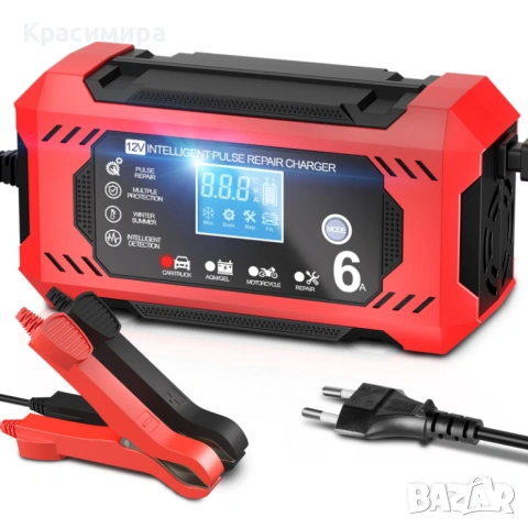 Интелигентно зарядно устройство за акомулатор 12V с LCD дисплей, 6A, снимка 2 - Аксесоари и консумативи - 54173254