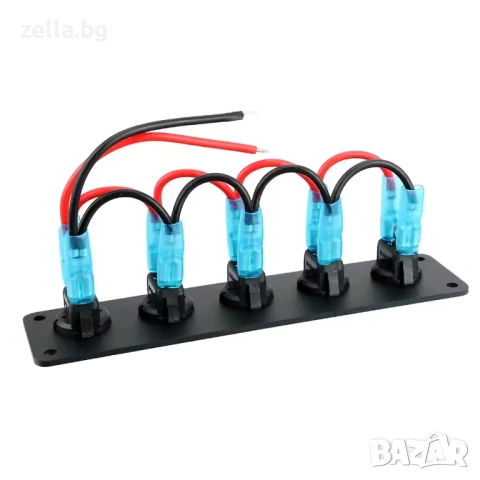 Панел с 5 ON/OFF превключвателя със синя LED светлина 12V/24V 20A – за тунинг, лодки, камиони 10306, снимка 6 - Друга електроника - 54663330
