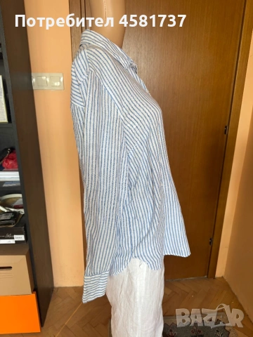 Летен сет- ленена риза райе синьо и бяло и бял летен панталон, снимка 4 - Ризи - 54173821