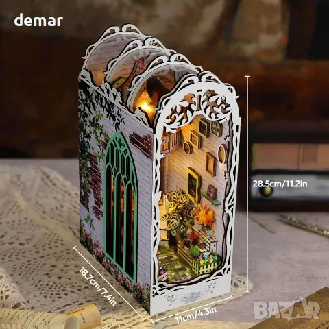 Комплект за кътче за книги за възрастни с LED светлина, 3D дървен пъзел, (Тайната градина), снимка 4 - Пъзели - 55540556