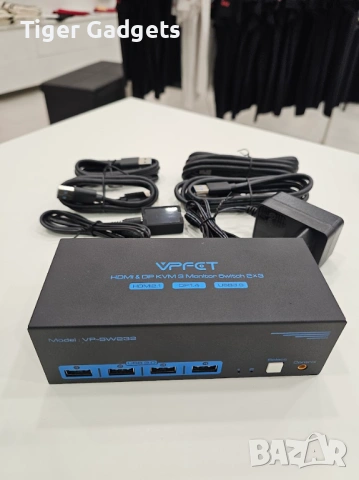 VPFET VP-SW232 8K KVM Switch за 2 компютъра и 3 монитора – HDMI 2.1 + DisplayPort 1.4, USB 3.0, снимка 6 - Друга електроника - 54517337
