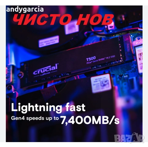  500GB Crucial T500 Gen4 PCIe NVMe SSD скрост четене/запис 7200 и 5700 mb/sec ЧИСТО НОВ ДИСК disk 