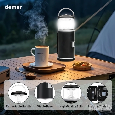 Преносима LED къмпинг лампа с мултифункционален комплект инструменти (без батерии), снимка 5 - Къмпинг осветление - 53982638