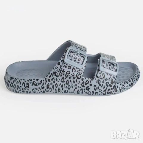 Дамски чехли с катарама сиви animal print с двойна каишка_1261955, снимка 3 - Чехли - 54695309