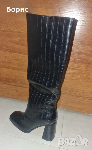 Елегантни черни кроко кожени ботуши, снимка 4 - Дамски ботуши - 54044000