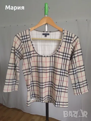 Оригинална Блуза Burberry London размер М Бърбъри Лондон Бежова Дълъг Ръкав Памук Ликра