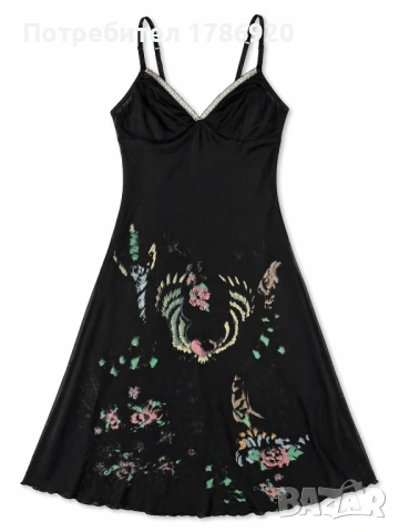 Елегантна черна рокля с флорални мотиви - размер S/M
