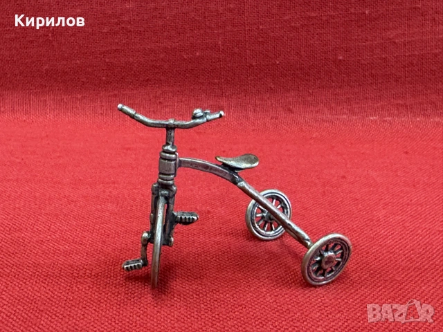 Италианска миниатюрна сребърна фигурка на триколка ретро модел., снимка 3 - Антикварни и старинни предмети - 55285099
