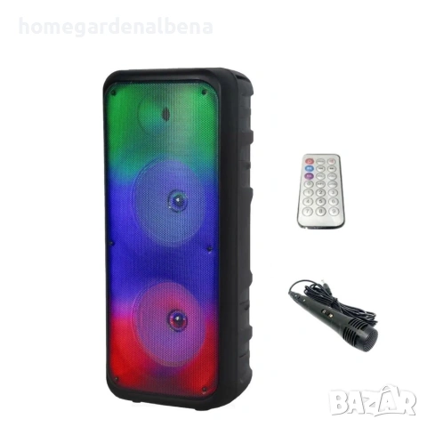 Безжична RGB тонколона 2×8 инча 1200W Bluetooth батерия микрофон дистанционно FM, снимка 2 - Тонколони - 54166041