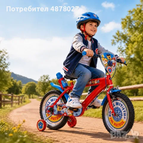 Детски велосипед Paw Patrol 16” – със спомагателни колела, спирачки и бутилка за вода, снимка 9 - Детски велосипеди, триколки и коли - 55574340