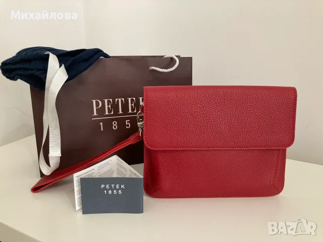 Червен клъч, чанта от естествена кожа на PETEK, нова, снимка 2 - Чанти - 55572233