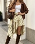 Ефектна , асиметрична пола, на точки, цвят жълт, снимка 3