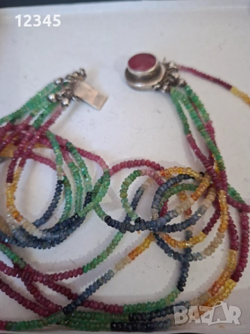 Огърлица естествени камъни,  сребърна закопчалка- рубин