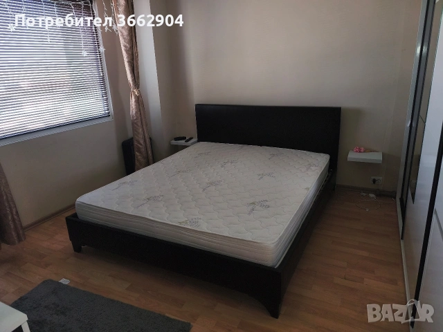 Спалня кожа тъмно кафява 164/190 с подматрачна рамка за двулицев матрак