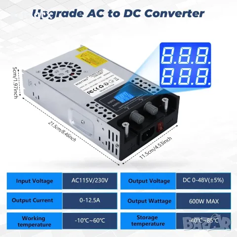 BOSYTRO лабораторно захранване 0-48V 0-12.5A SMPS Max 600W, снимка 2 - Друга електроника - 55479980
