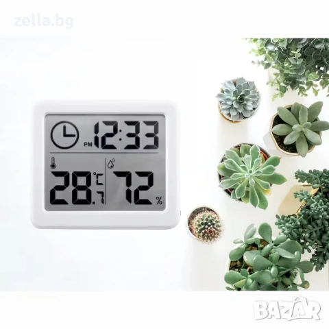 Дигитален термометър и влагомер с часовник, 3.2" LCD дисплей, ±1°C точност, за дома, офиса 10186, снимка 5 - Друга електроника - 54660522