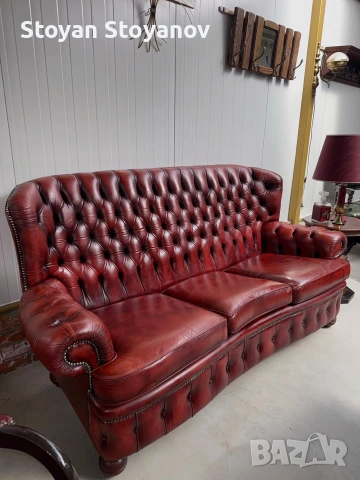 Chesterfield/Честърфилд Класически кожен диван – Бордо, снимка 9 - Дивани и мека мебел - 55281594