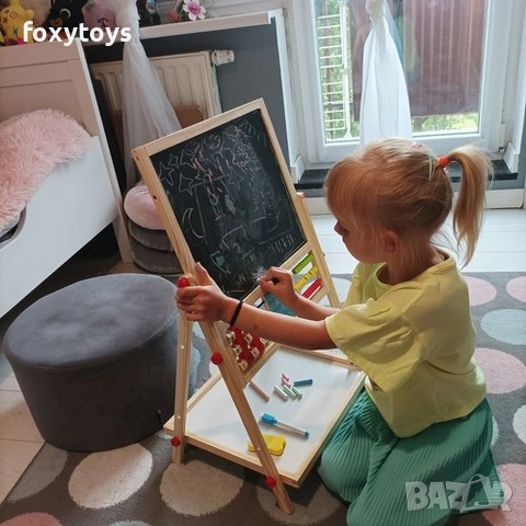 Детска двулицева магнитна дървена дъска Kruzzel 22472 със сметало и часовник, 67 см, снимка 7 - Образователни игри - 54929994