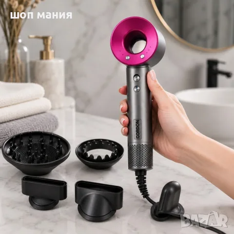 Сешоар 6 в 1 с безчетков мотор 1600W – 110 000 об./мин, дифузер, 5 приставки и 3 скорости