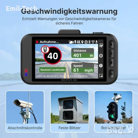Miofive S1 Pro 4K + 2K видеорегистратор с GPS и Wi-Fi, снимка 2 - Аксесоари и консумативи - 55503750