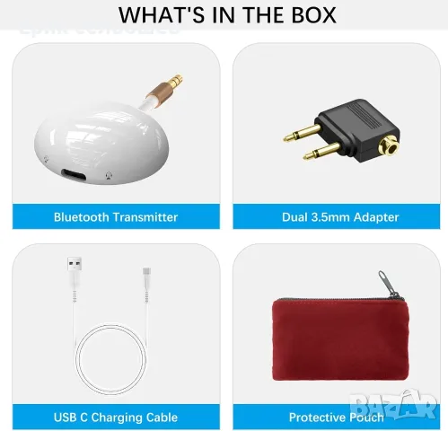 Bluetooth Адаптер за Самолет, TV и Автомобил – Безжичен аудио предавател за 2 слушалки, снимка 6 - Ресийвъри, усилватели, смесителни пултове - 55511805