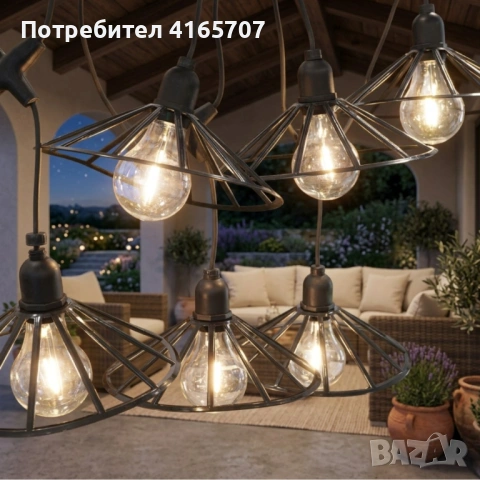 Градинска гирлянда 5.5 м с 6 декоративни LED крушки и метални абажури - Таймер, IP44, за балкон, тер, снимка 4 - Други - 54811733