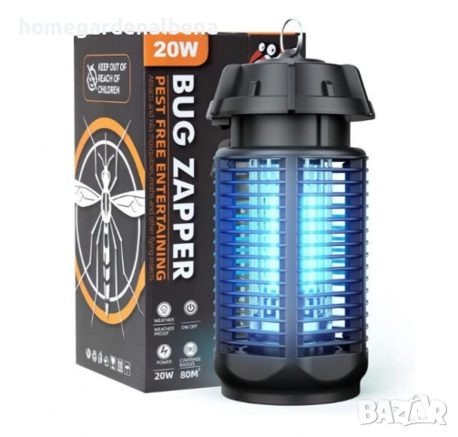 Електрически уред против комари насекоми Bug Zapper 20W обхват 80м² UV лампа, снимка 3 - Външни лампи - 54486257