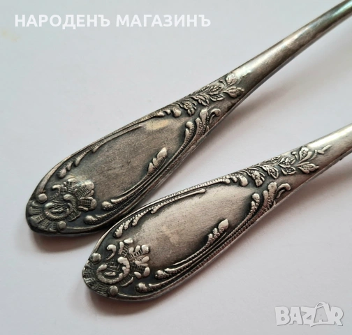 СССР - Сервиз руски посребрени лъжички чай кафе 7 броя мелхиор сребро Луксозни , снимка 11 - Други ценни предмети - 53964601