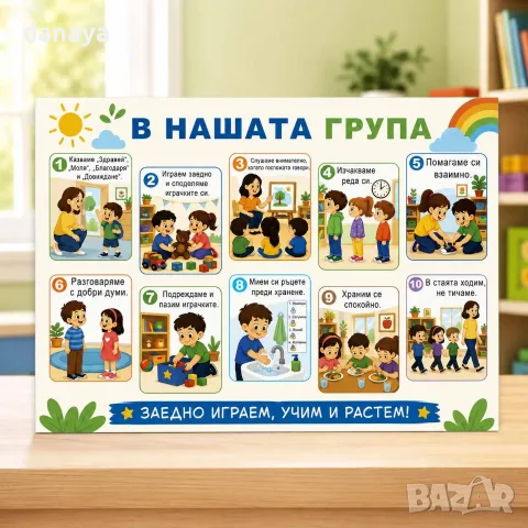 7029 Табло Правила в нашата група, ламинирано А3 формат, снимка 2 - Ученически пособия, канцеларски материали - 55650833